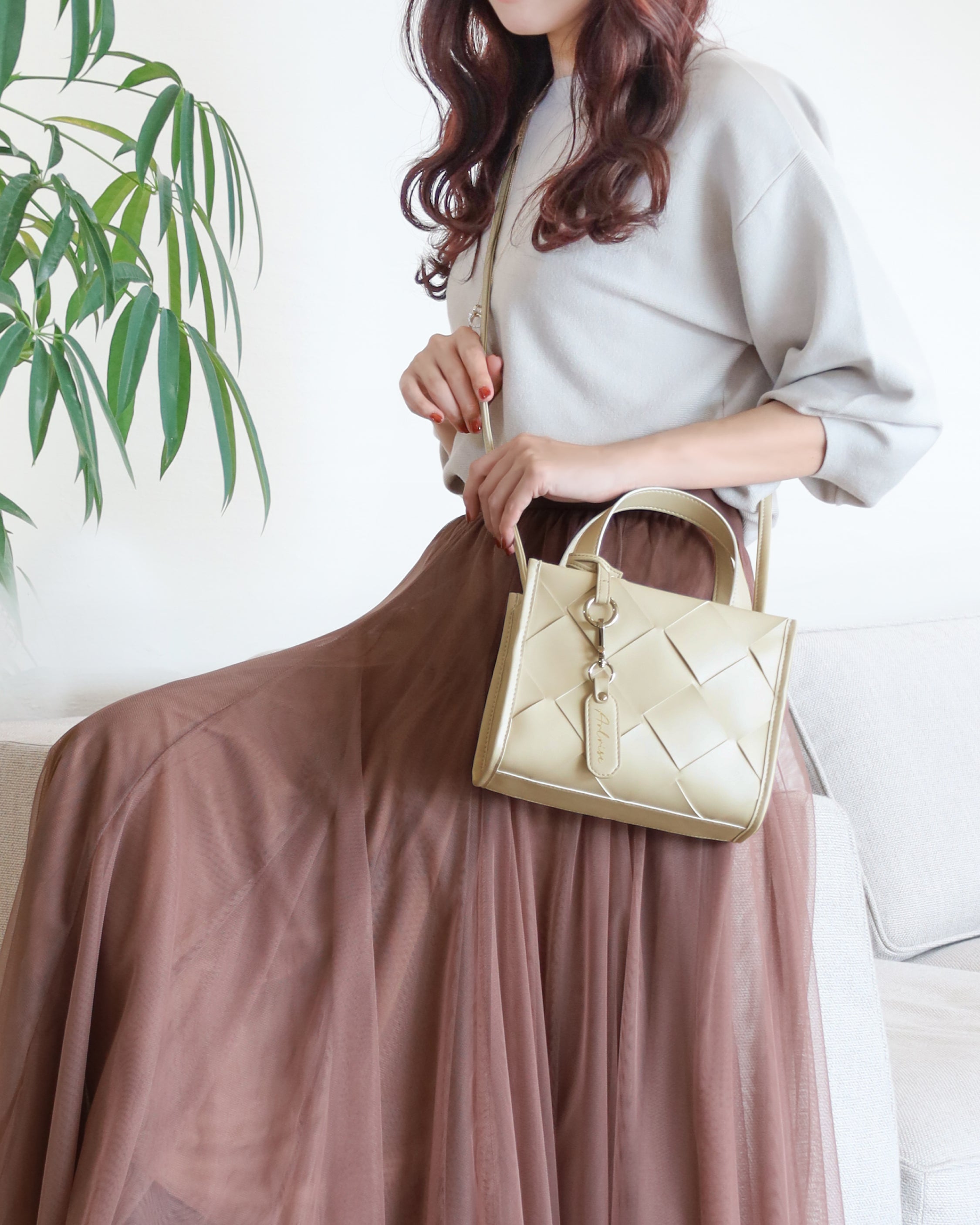 Cross hand apple bag 2way  編み込みバッグ